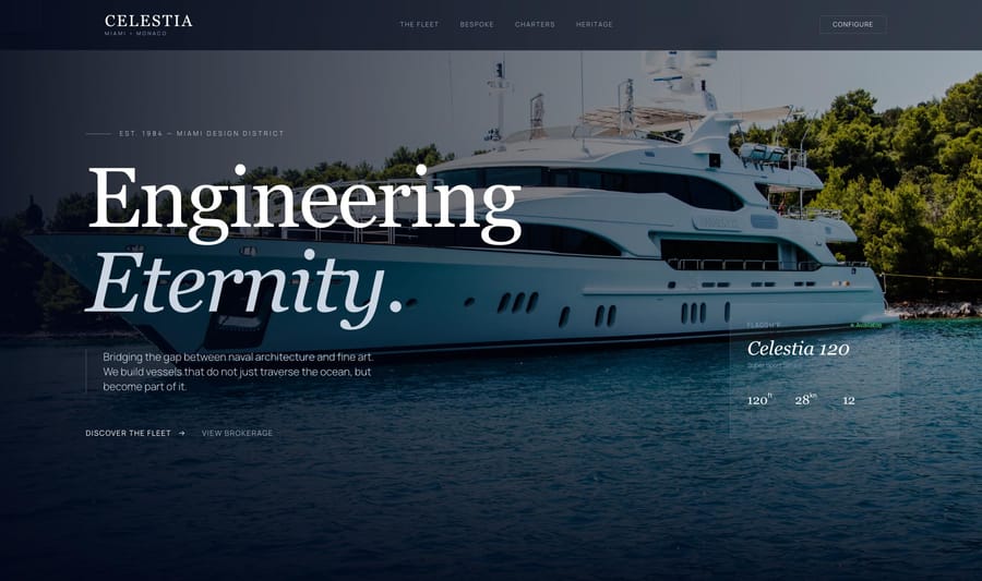 Celestia luxury yacht charter homepage